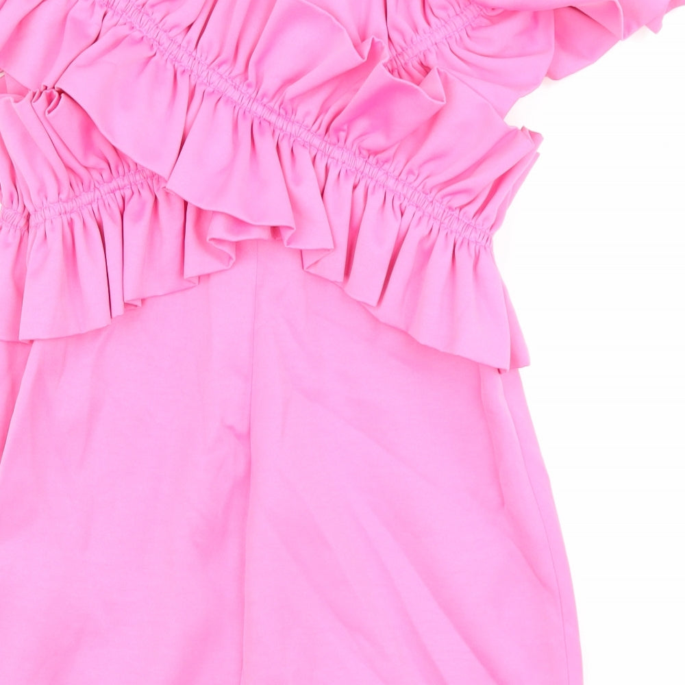 Zara Womens Pink Polyester Basic T-Shirt Size M Off the Shoulder
