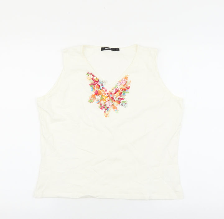 Verse Womens White Cotton Basic Tank Size 42 V-Neck