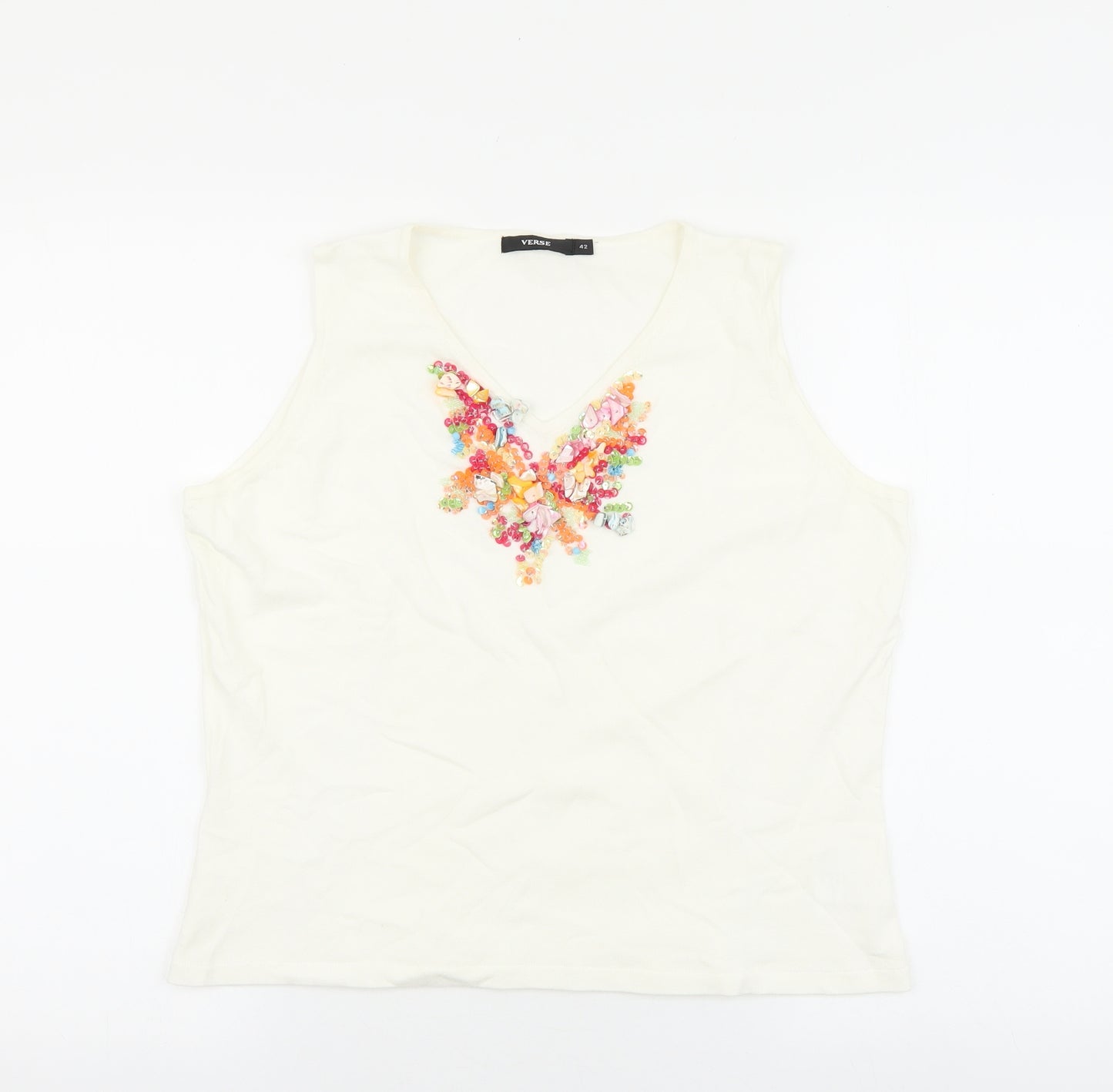 Verse Womens White Cotton Basic Tank Size 42 V-Neck