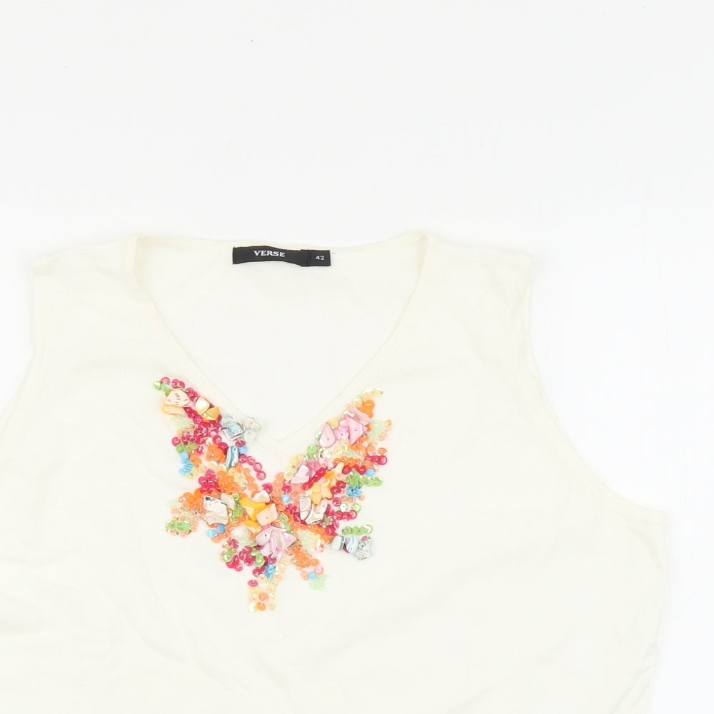 Verse Womens White Cotton Basic Tank Size 42 V-Neck