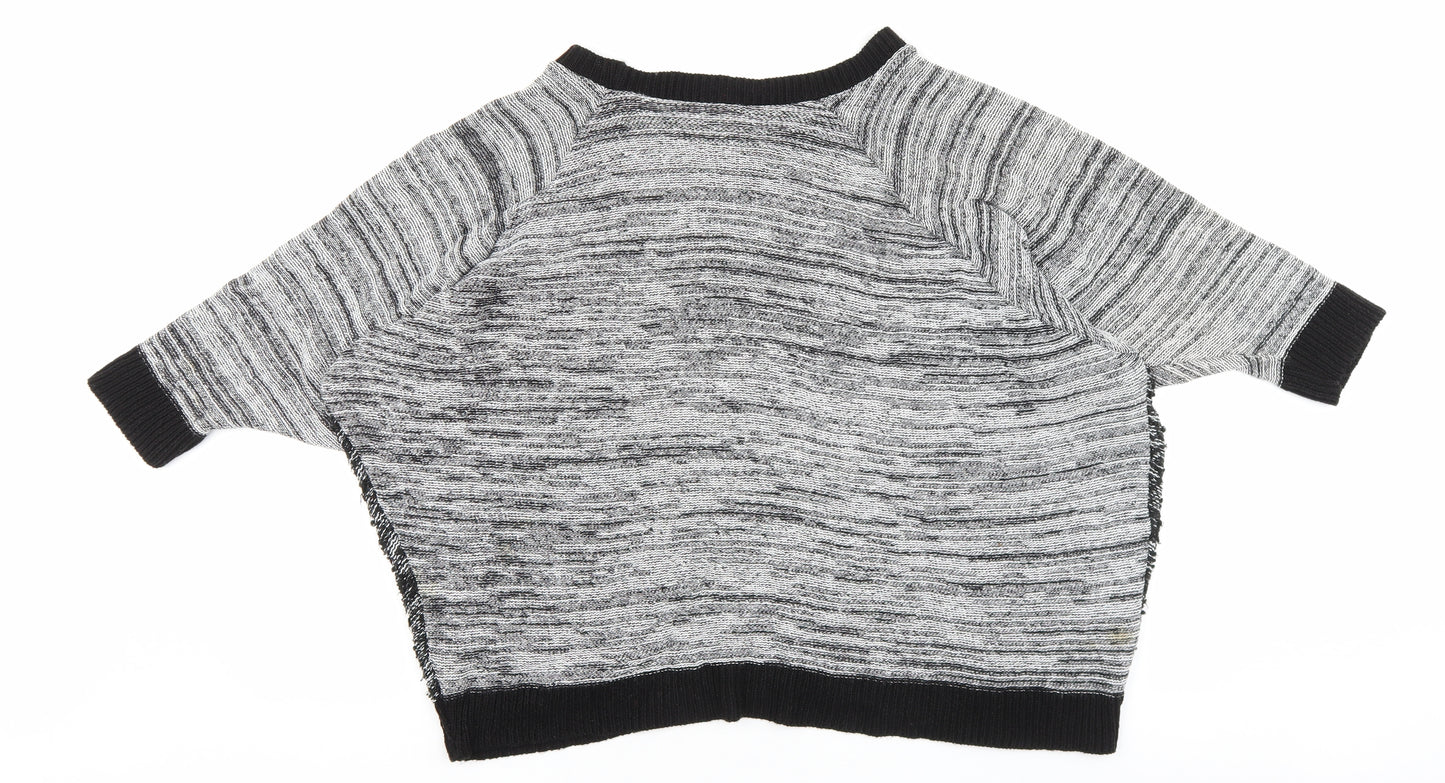 Sparkle & Fade Womens Grey Round Neck Geometric Polyester Pullover Jumper Size M