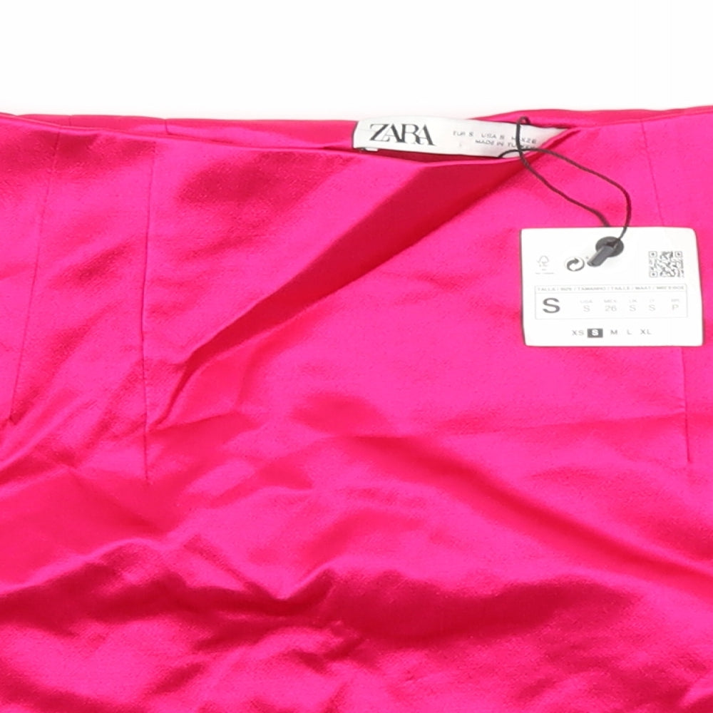 Zara Womens Pink Polyester Mini Skirt Size S Zip