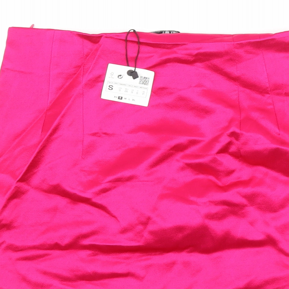 Zara Womens Pink Polyester Mini Skirt Size S Zip