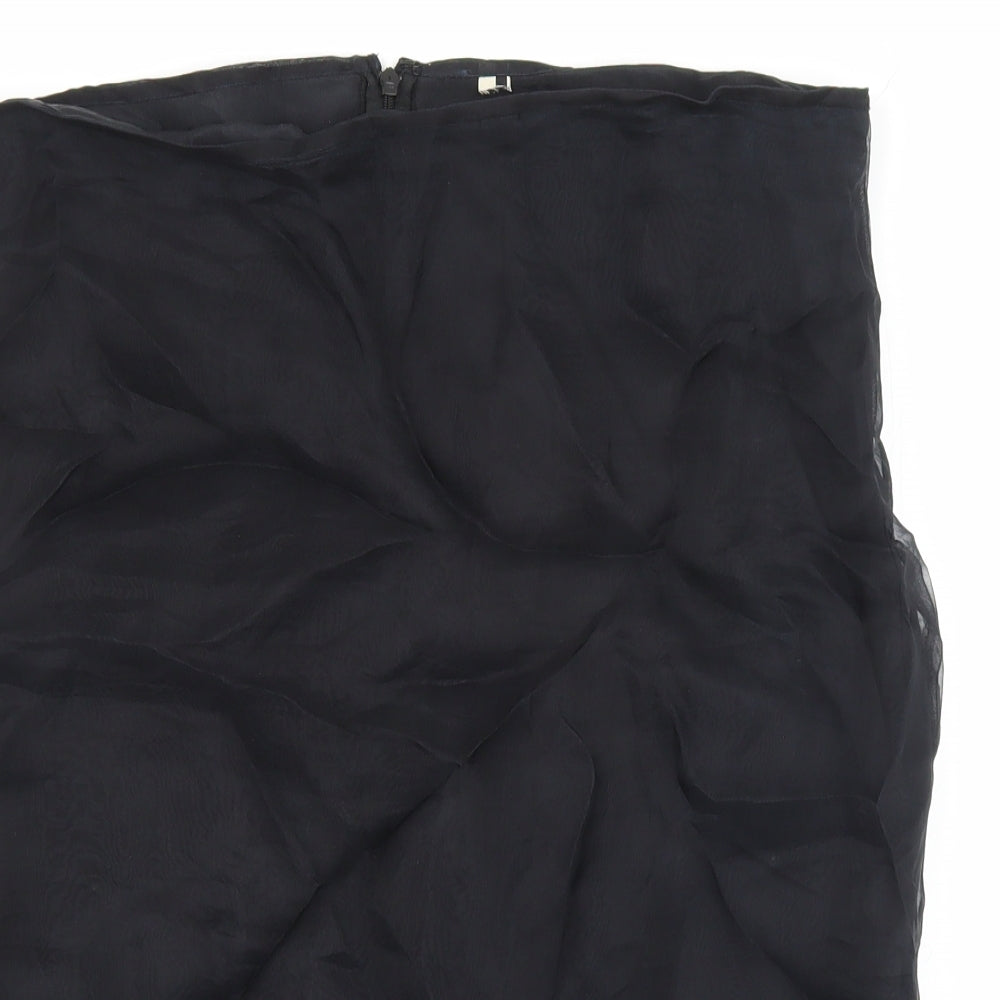 Preworn Womens Black Floral Polyester A-Line Skirt Size 34 Zip