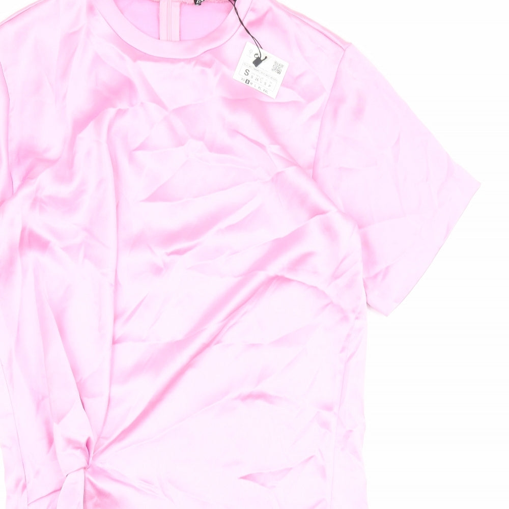 Zara Womens Pink Polyester T-Shirt Dress Size S Round Neck Zip