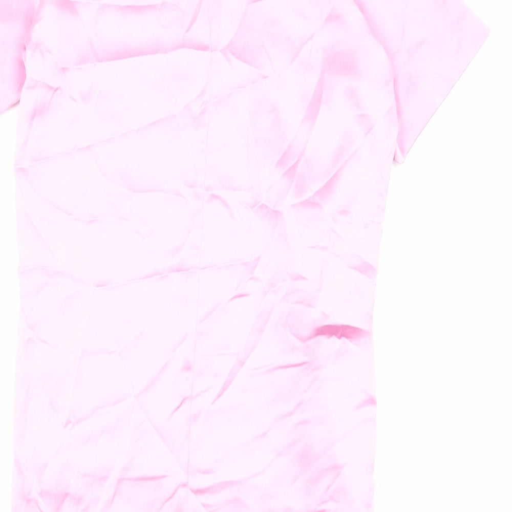 Zara Womens Pink Polyester T-Shirt Dress Size S Round Neck Zip
