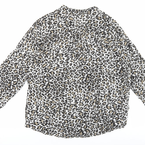 Alexara Womens Brown Animal Print Viscose Basic Blouse Size L V-Neck - Leopard Print
