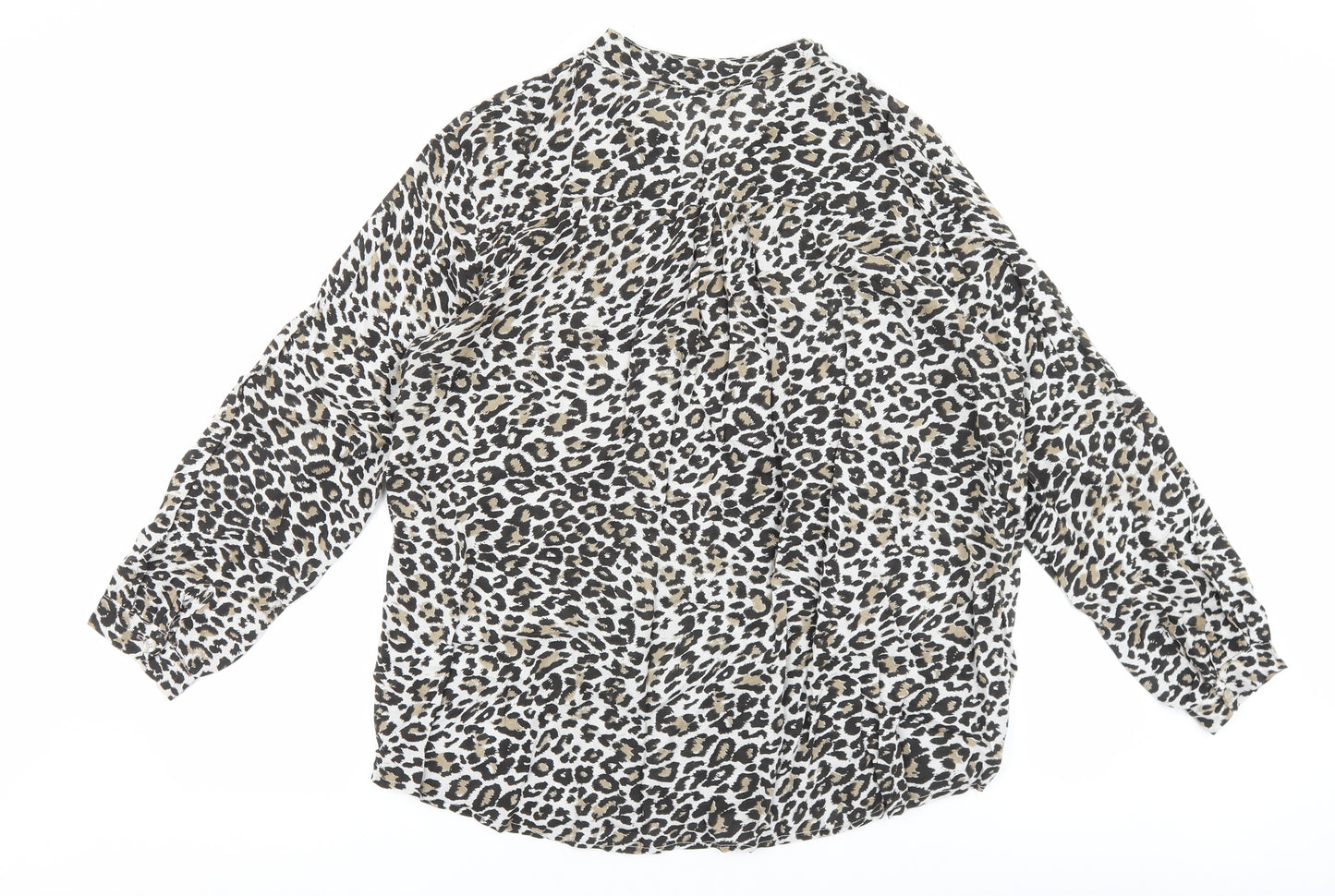 Alexara Womens Brown Animal Print Viscose Basic Blouse Size L V-Neck - Leopard Print