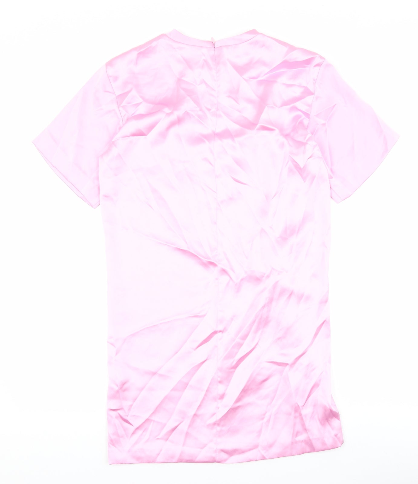Zara Womens Pink Polyester Shirt Dress Size M Round Neck Zip