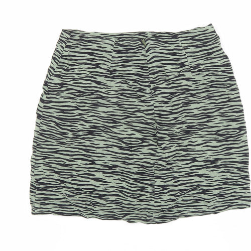 Pull&Bear Womens Green Animal Print Polyester Mini Skirt Size S Zip - Tiger Pattern