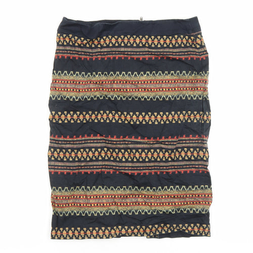 Marks and Spencer Womens Black Geometric Cotton A-Line Skirt Size 8 Zip
