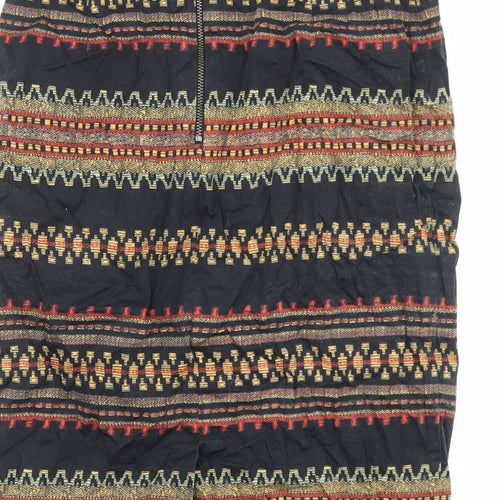 Marks and Spencer Womens Black Geometric Cotton A-Line Skirt Size 8 Zip