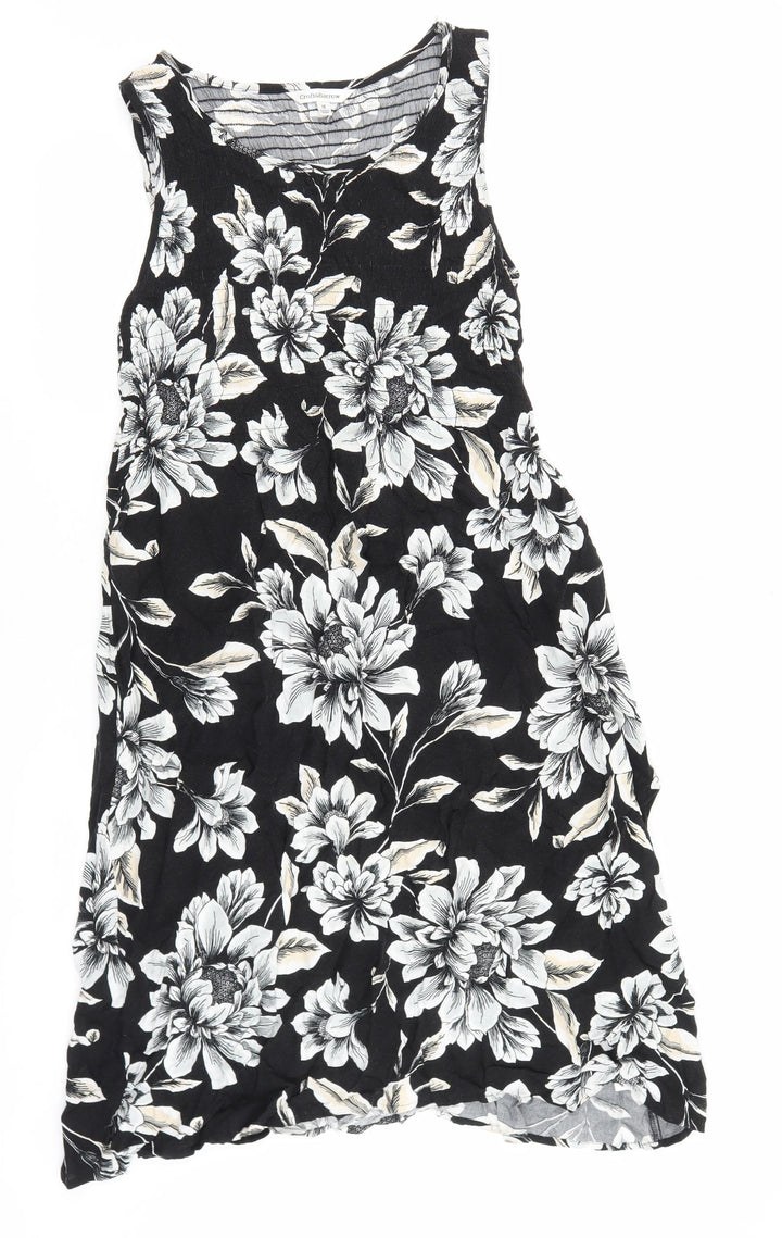 Croft & Barrow Womens Black Floral 100% Cotton A-Line Size M Boat Neck Pullover