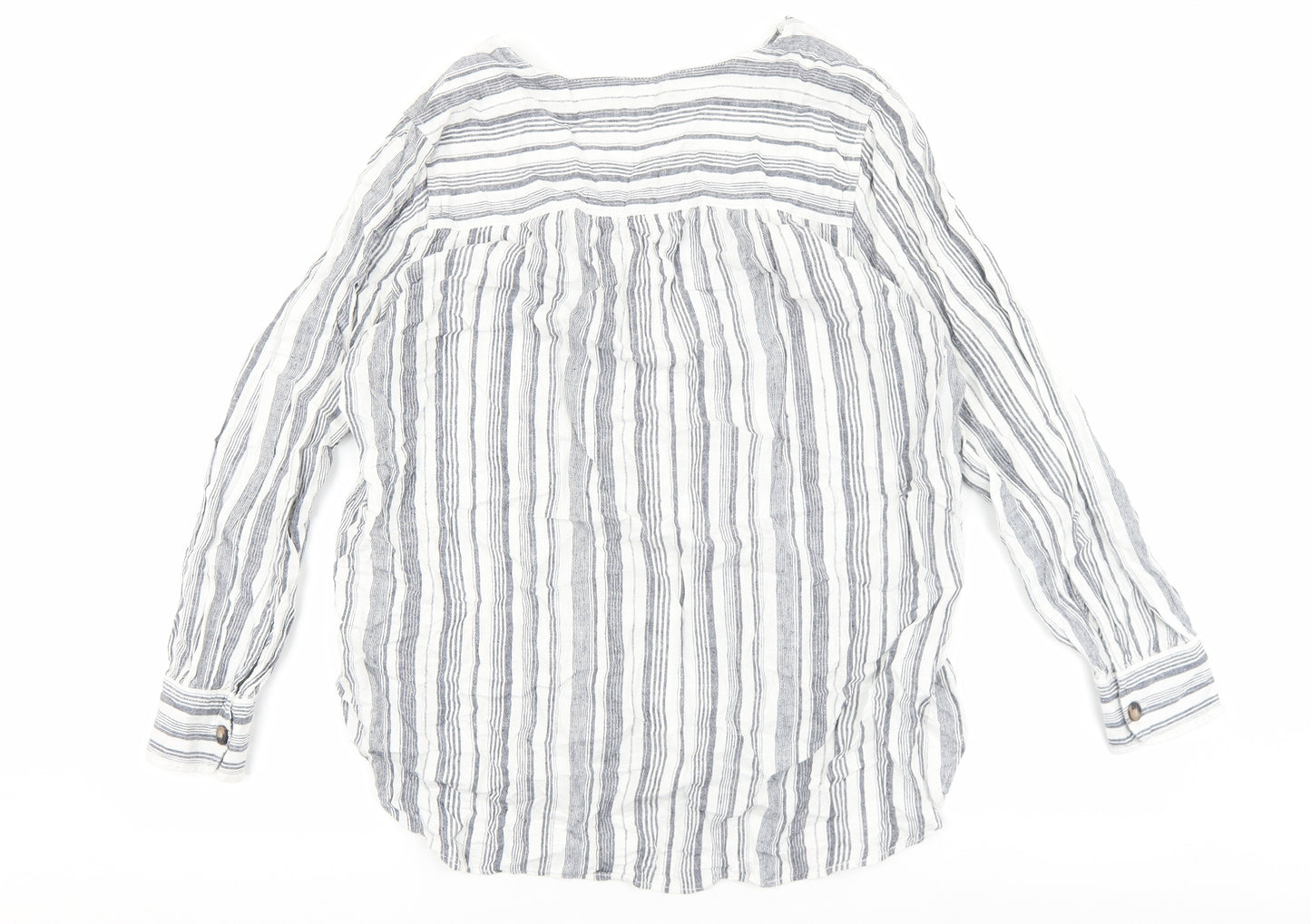 Marks and Spencer Womens Blue Striped Linen Basic Blouse Size 14 V-Neck