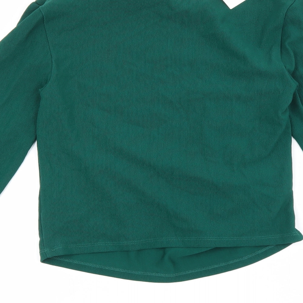 Zara Womens Green Polyester Basic T-Shirt Size S Mock Neck