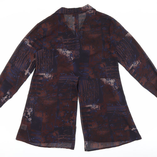 NEXT Womens Brown Geometric Polyester Basic Button-Up Size M V-Neck