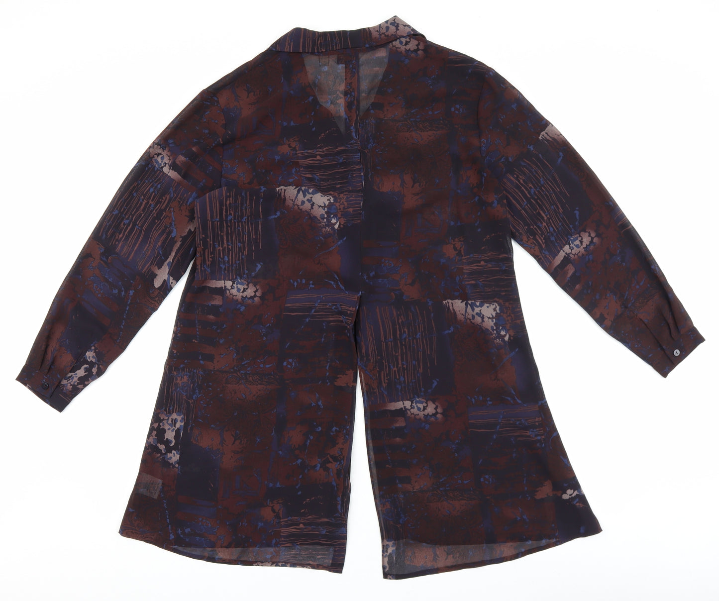NEXT Womens Brown Geometric Polyester Basic Button-Up Size M V-Neck