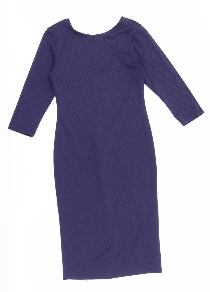 Warehouse Womens Blue Viscose Pencil Dress Size 10 Boat Neck Zip
