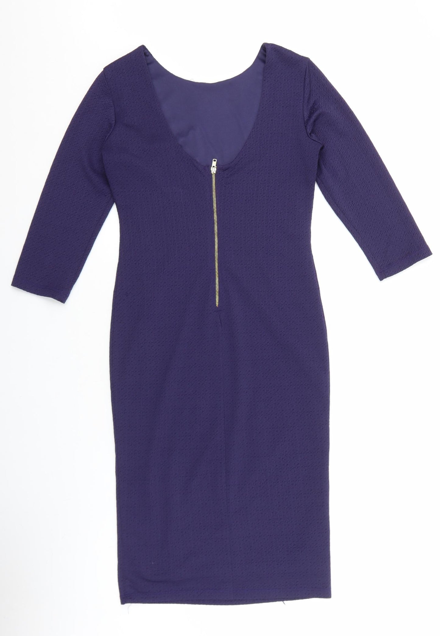 Warehouse Womens Blue Viscose Pencil Dress Size 10 Boat Neck Zip