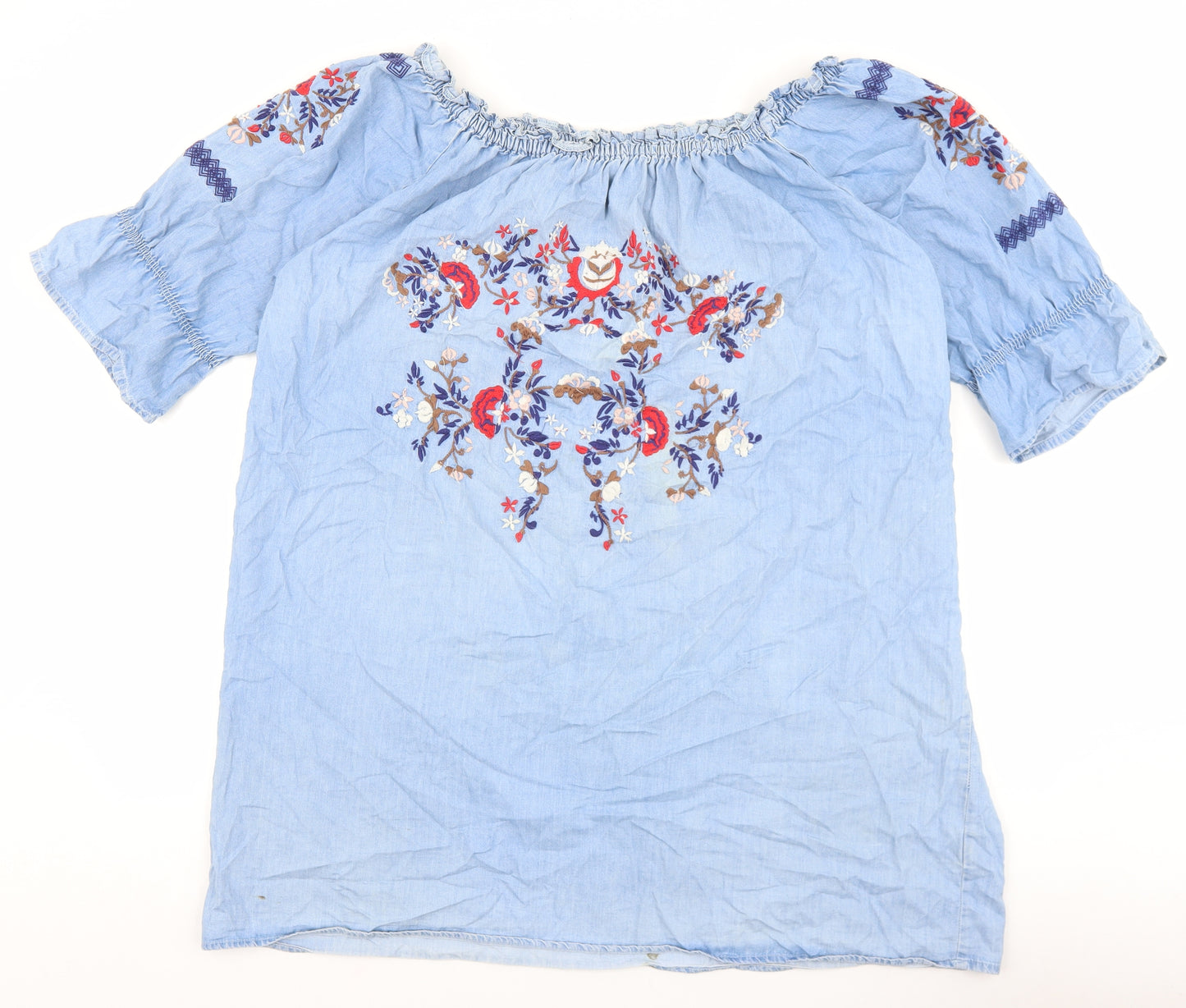 Primark Womens Blue Geometric 100% Cotton Basic T-Shirt Size 20 Round Neck