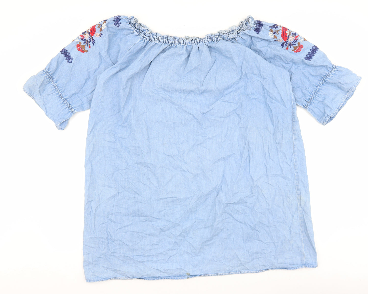 Primark Womens Blue Geometric 100% Cotton Basic T-Shirt Size 20 Round Neck