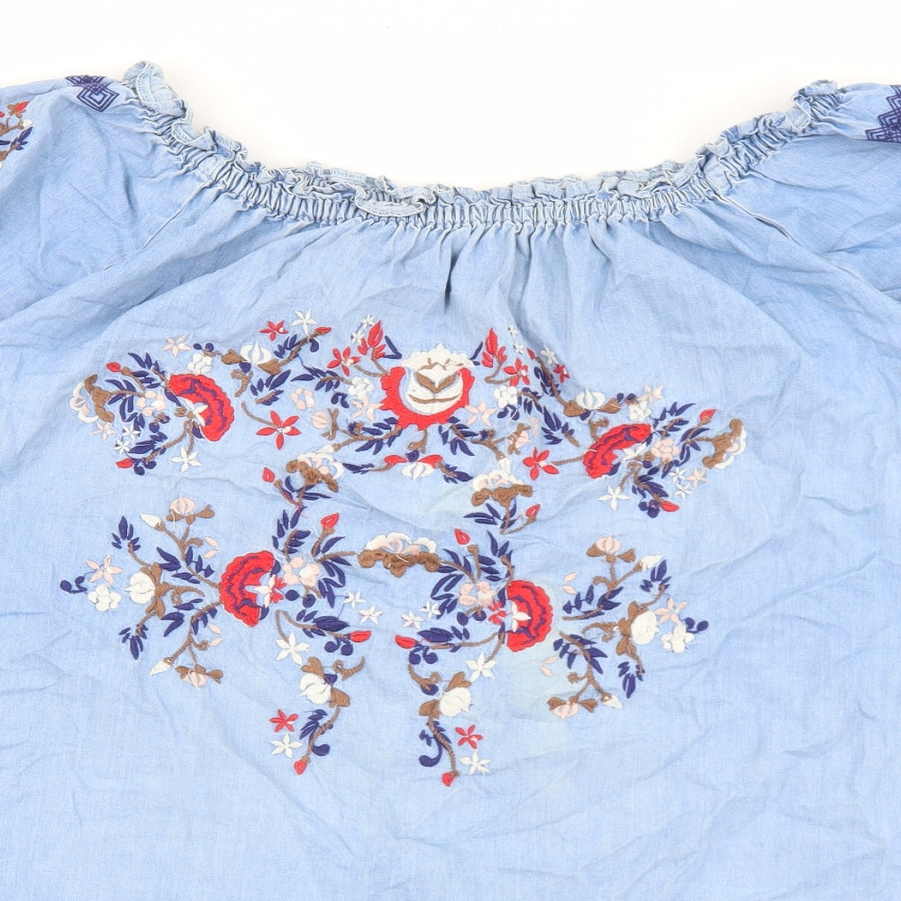 Primark Womens Blue Geometric 100% Cotton Basic T-Shirt Size 20 Round Neck