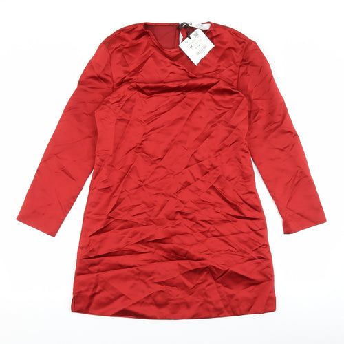 Zara Womens Red Polyester Mini Size M Round Neck Zip