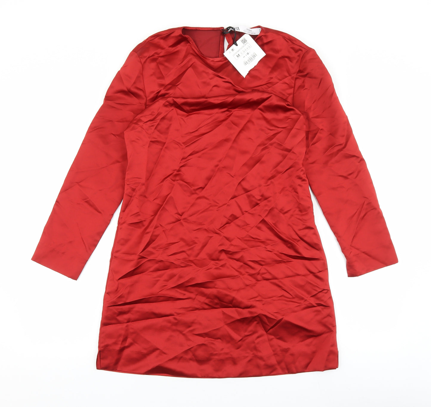 Zara Womens Red Polyester Mini Size M Round Neck Zip