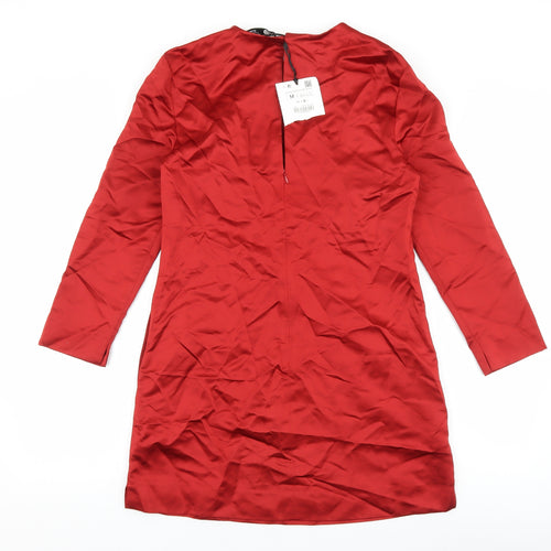 Zara Womens Red Polyester Mini Size M Round Neck Zip