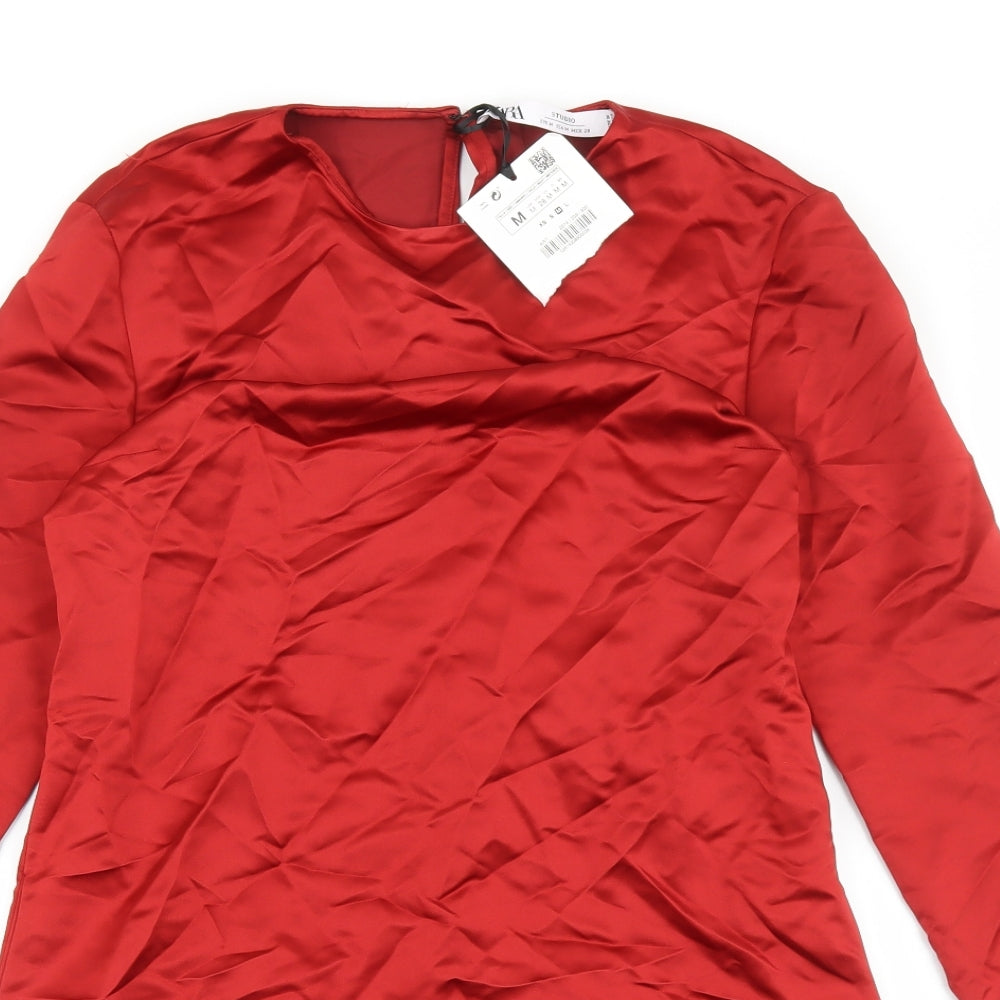 Zara Womens Red Polyester Mini Size M Round Neck Zip