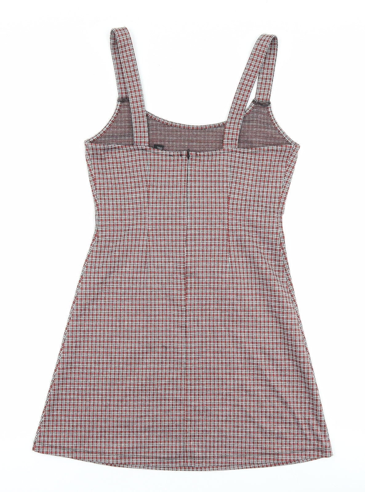 FOREVER 21 Womens Red Check Polyester Pinafore/Dungaree Dress Size S Scoop Neck Zip
