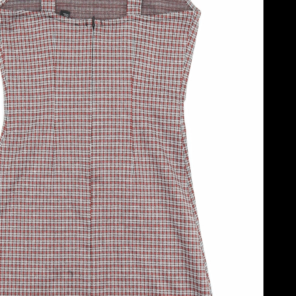 FOREVER 21 Womens Red Check Polyester Pinafore/Dungaree Dress Size S Scoop Neck Zip