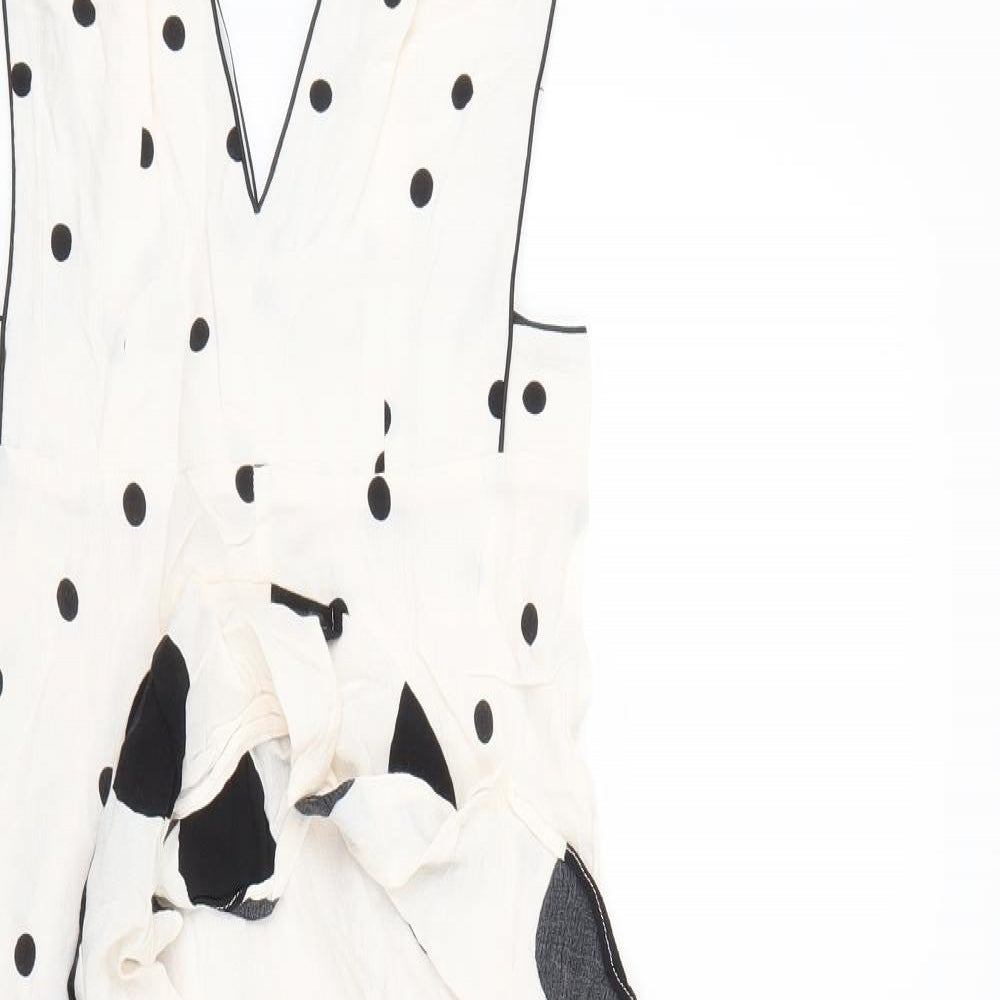 Toshop Womens Ivory Polka Dot Polyester Skater Dress Size 8 V-Neck Zip