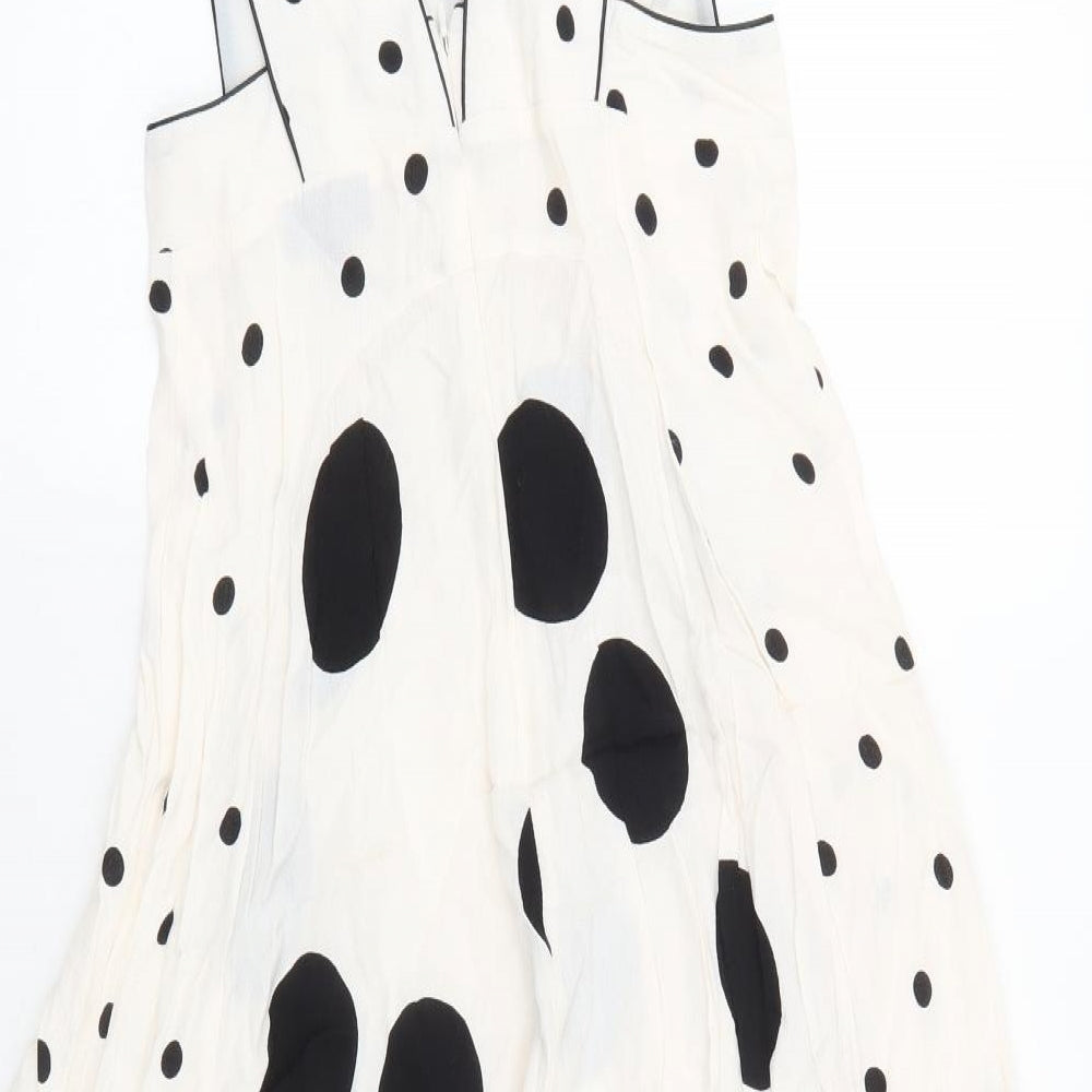 Toshop Womens Ivory Polka Dot Polyester Skater Dress Size 8 V-Neck Zip