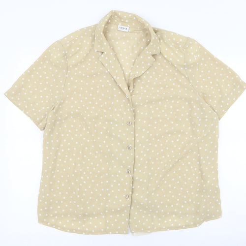 LUCIA Womens Beige Polka Dot Polyester Basic Button-Up Size 20 V-Neck