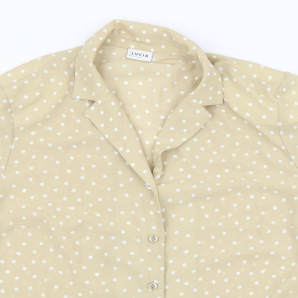 LUCIA Womens Beige Polka Dot Polyester Basic Button-Up Size 20 V-Neck