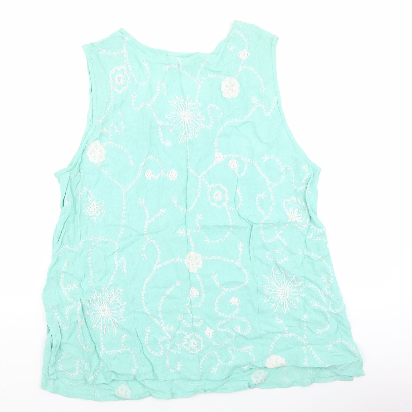 Ann Harvey Womens Green Floral Polyester Basic Blouse Size 24 Round Neck