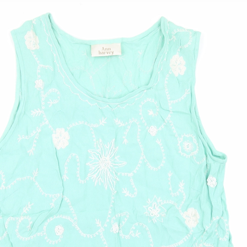 Ann Harvey Womens Green Floral Polyester Basic Blouse Size 24 Round Neck