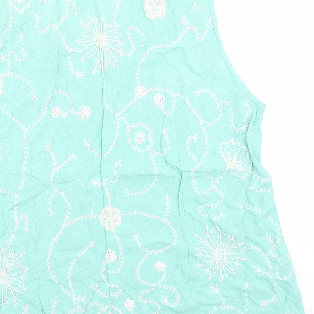 Ann Harvey Womens Green Floral Polyester Basic Blouse Size 24 Round Neck