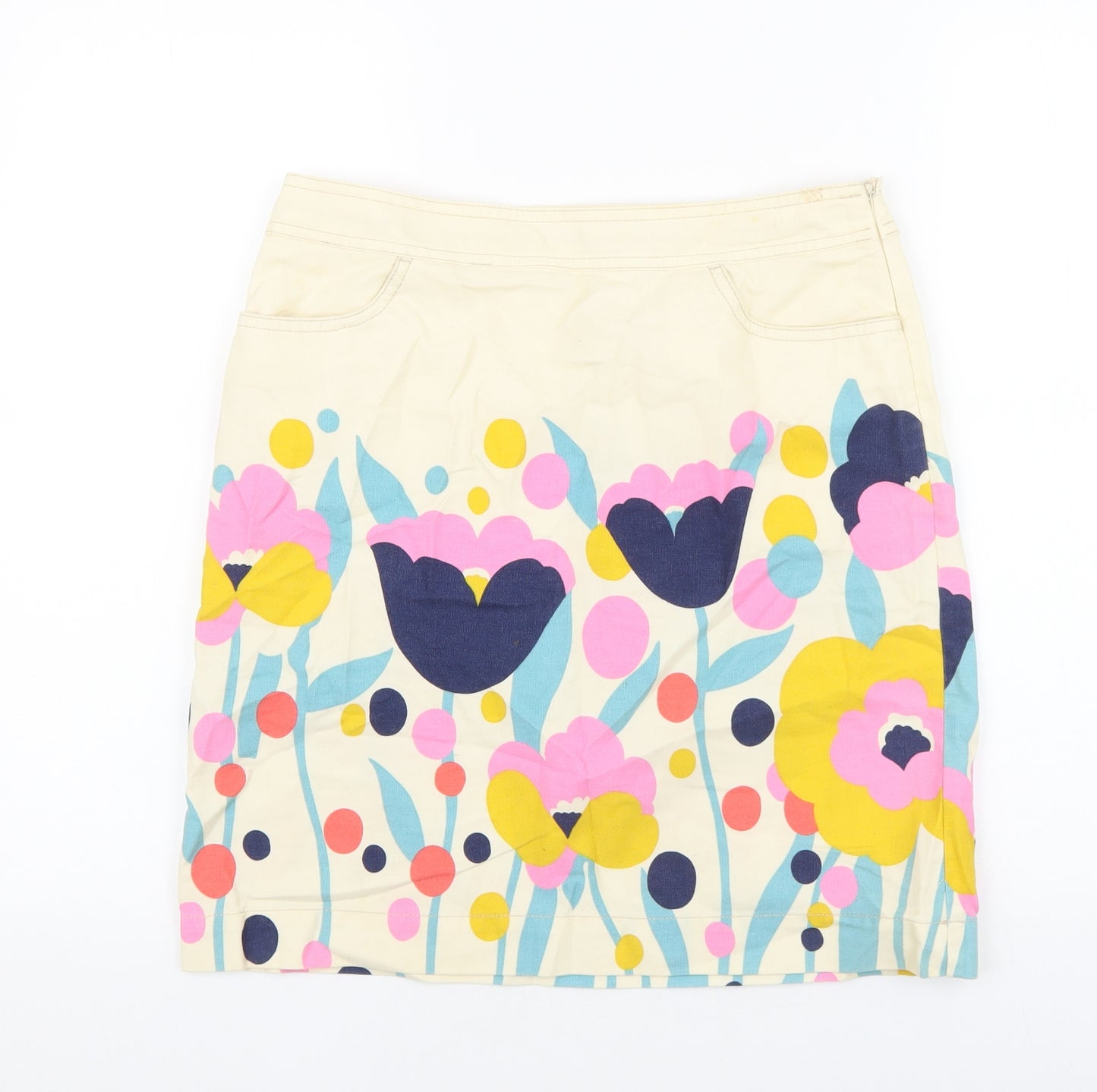Boden Womens Beige Floral Cotton Mini Skirt Size 10 Zip