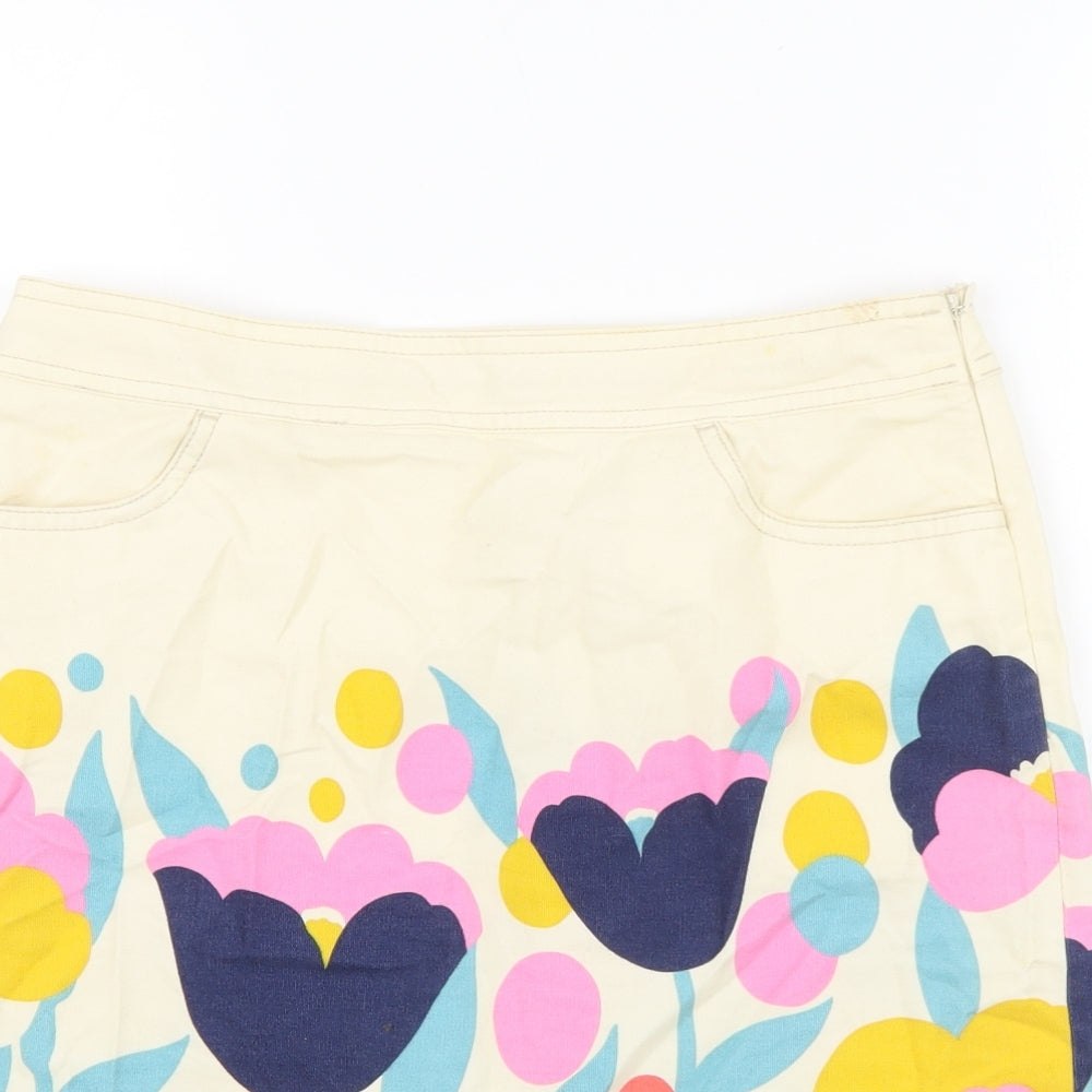 Boden Womens Beige Floral Cotton Mini Skirt Size 10 Zip