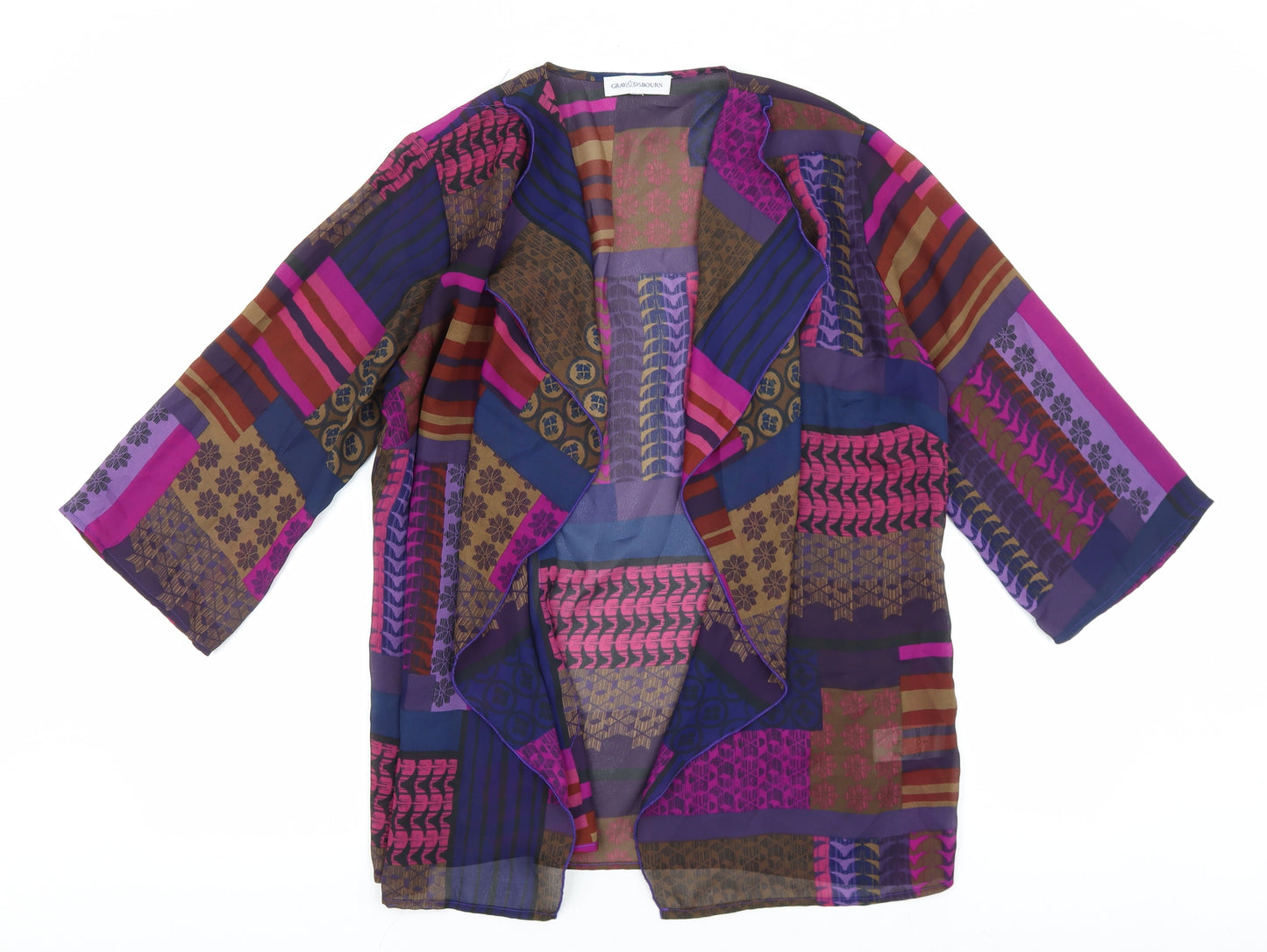 Gray&Osbourn Womens Multicoloured Geometric Polyester Kimono Blouse Size 16 V-Neck