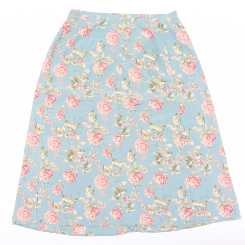 Lee David Womens Blue Floral Polyester A-Line Skirt Size 35 in Button