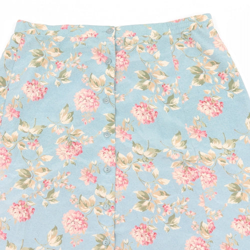 Lee David Womens Blue Floral Polyester A-Line Skirt Size 35 in Button
