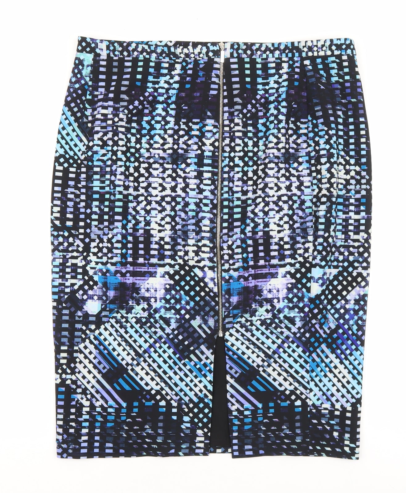 Marks and Spencer Womens Black Geometric Polyester Straight & Pencil Skirt Size 18 Zip