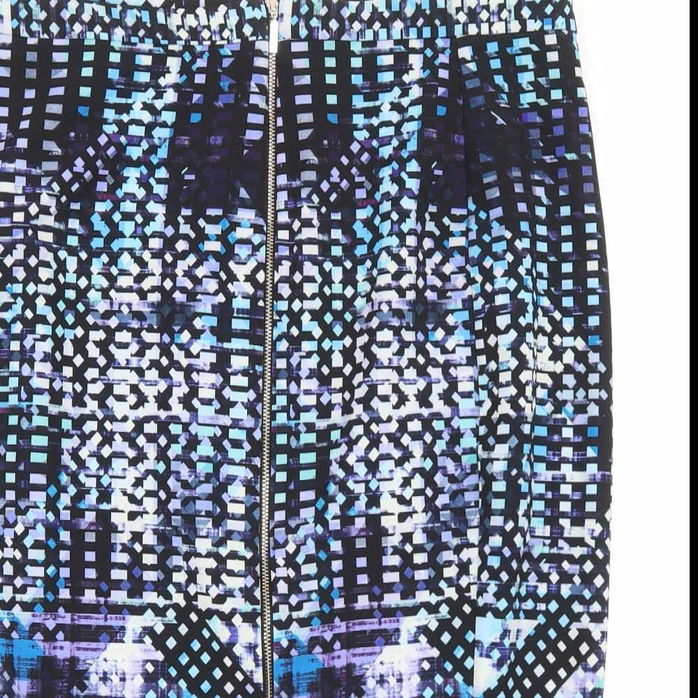 Marks and Spencer Womens Black Geometric Polyester Straight & Pencil Skirt Size 18 Zip