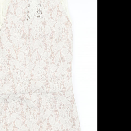 Warehouse Womens Ivory Cotton Pencil Dress Size 12 Boat Neck Zip