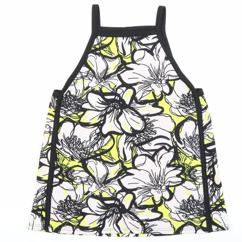 River Island Womens Black Floral Polyester Basic Tank Size 14 Square Neck
