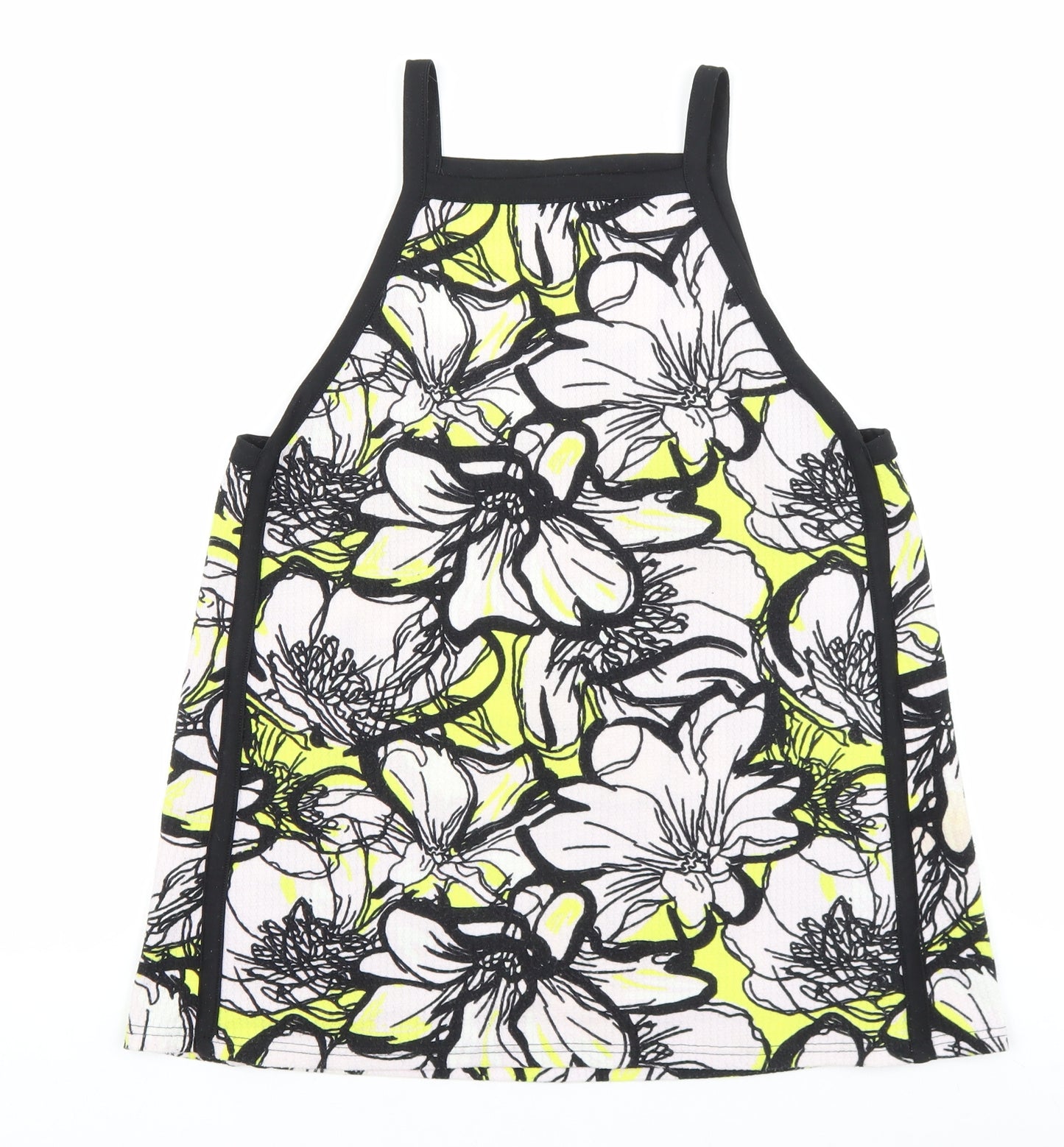 River Island Womens Black Floral Polyester Basic Tank Size 14 Square Neck