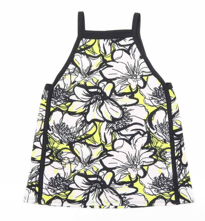 River Island Womens Black Floral Polyester Basic Tank Size 14 Square Neck